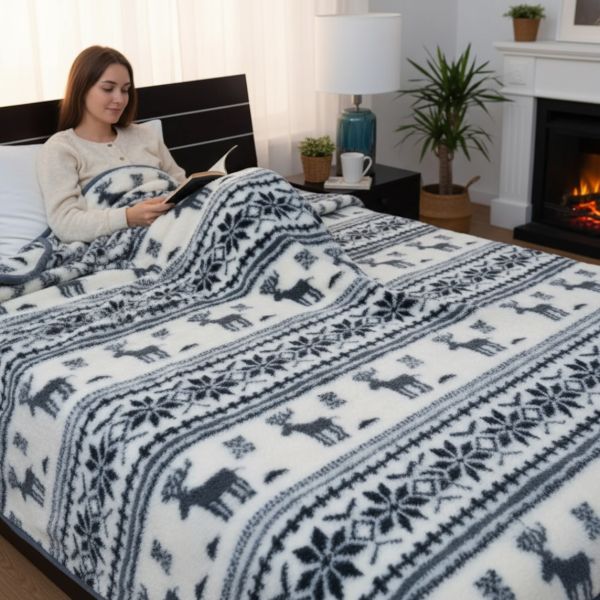 Koc wełniany szary renifer 160x200