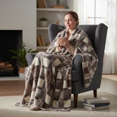 Koc wełniany krata brąz 160x200