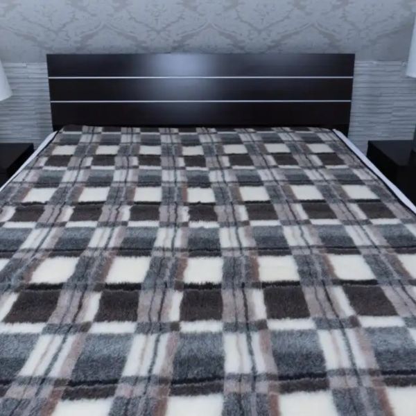 Koc wełniany krata brąz 160x200