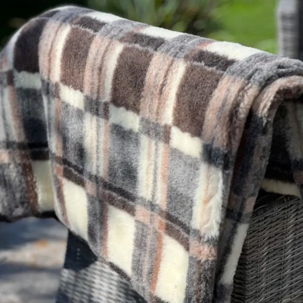 Koc wełniany krata brąz 160x200