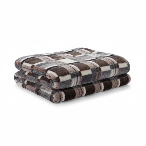 Koc wełniany krata brąz 160x200