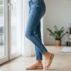 Kapcie damskie  skórzane na korkowej koturnie- TW03