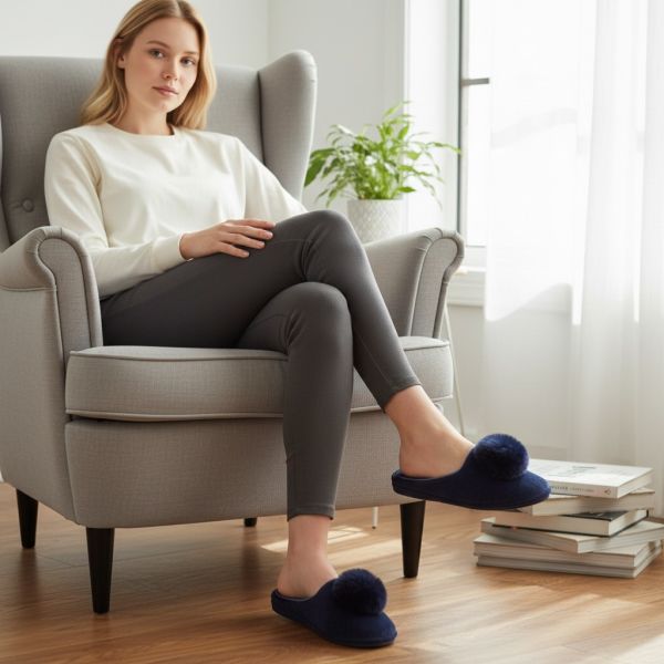 Granatowe pantofle damskie Natural Style NS-268 – lekkie kapcie domowe EVA KOMFORT