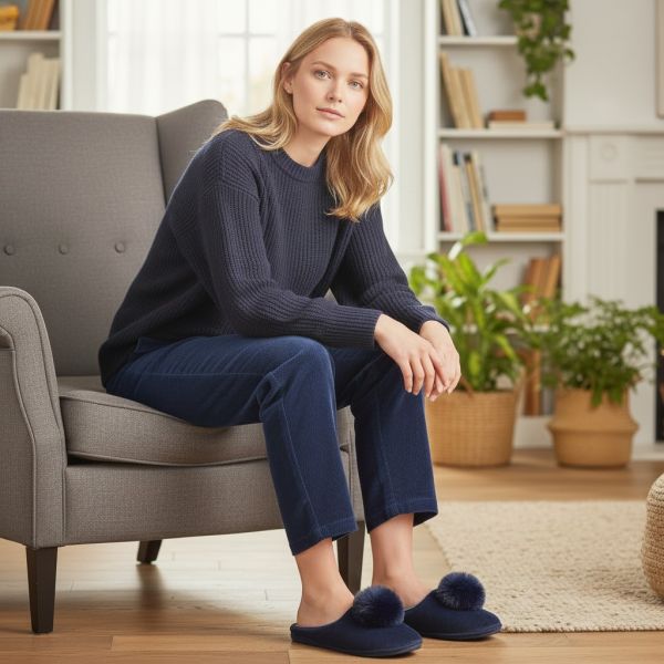 Granatowe pantofle damskie Natural Style NS-268 – lekkie kapcie domowe EVA KOMFORT