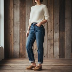 Drewniaki damskie skórzane karmelowe na koturnie – nubuk, lekkie drewniane klapki, wygodne, polski produkt JA009