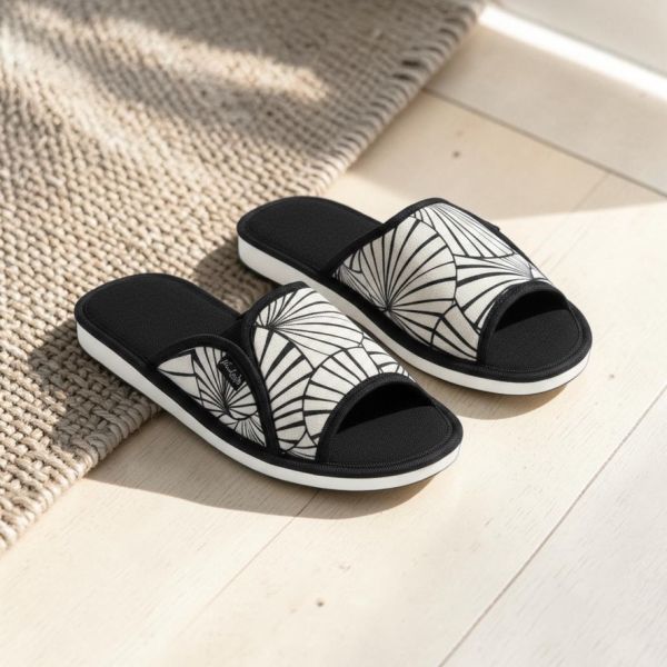 Pantofle damskie Natural Style NS-008 czarno-białe – lekkie kapcie bawełniane EVA