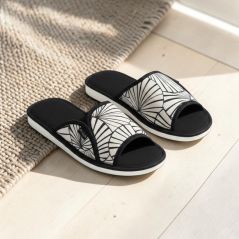 Pantofle damskie Natural Style NS-008 czarno-białe – lekkie kapcie bawełniane EVA