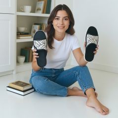 Pantofle damskie Natural Style NS-008 czarno-białe – lekkie kapcie bawełniane EVA