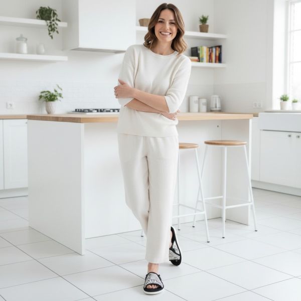 Pantofle damskie Natural Style NS-008 czarno-białe – lekkie kapcie bawełniane EVA