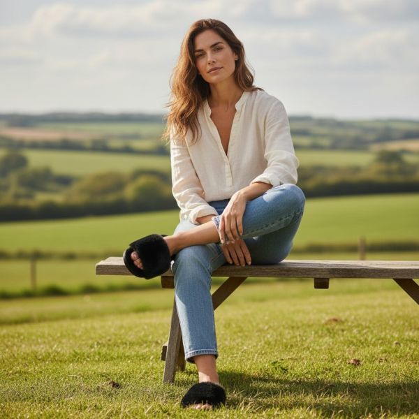 Pantofle damskie Natural Style NS-270 ocieplane futerkiem – ciepłe kapcie domowe EVA KOMFORT