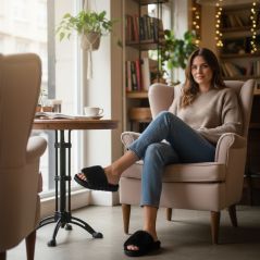 Pantofle damskie Natural Style NS-270 ocieplane futerkiem – ciepłe kapcie domowe EVA KOMFORT