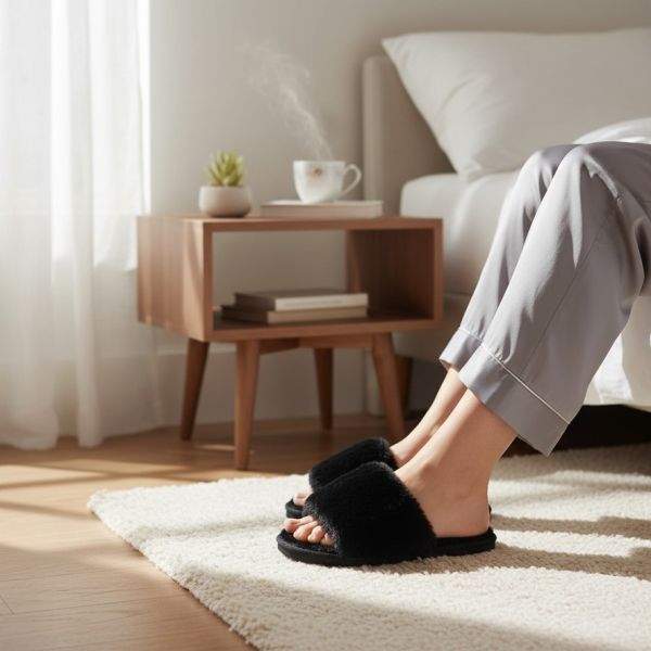 Pantofle damskie Natural Style NS-270 ocieplane futerkiem – ciepłe kapcie domowe EVA KOMFORT