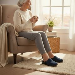 Pantofle damskie Natural Style NS-709 granatowe – lekkie kapcie domowe PU