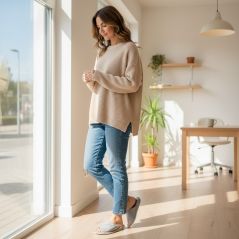 Pantofle domowe damskie skórzane szare – kapcie z Podhala na obcasie komfortowe