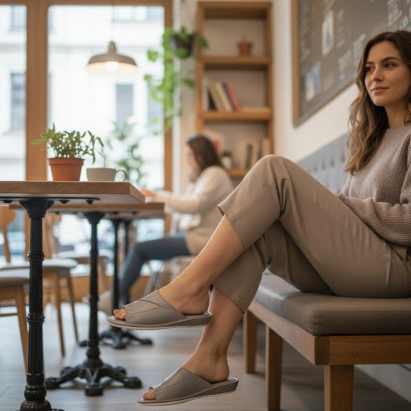 Pantofle domowe damskie skórzane szare – kapcie z Podhala na obcasie komfortowe