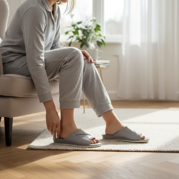 Pantofle domowe damskie skórzane szare – kapcie z Podhala na obcasie komfortowe