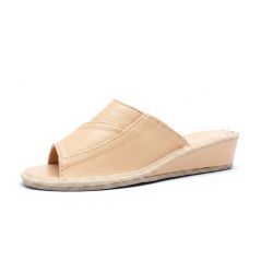 Luksusowe kapcie damskie beżowe skórzane – naturalna skóra Podhale komfort