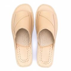 Luksusowe kapcie damskie beżowe skórzane – naturalna skóra Podhale komfort