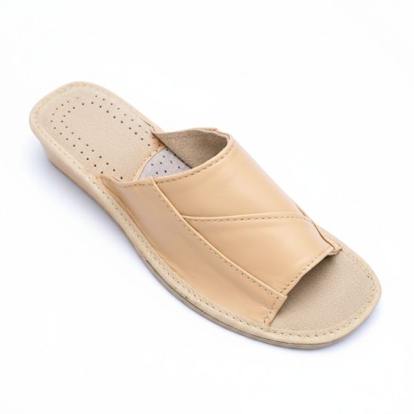 Luksusowe kapcie damskie beżowe skórzane – naturalna skóra Podhale komfort