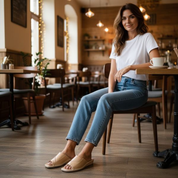 Luksusowe kapcie damskie beżowe skórzane – naturalna skóra Podhale komfort